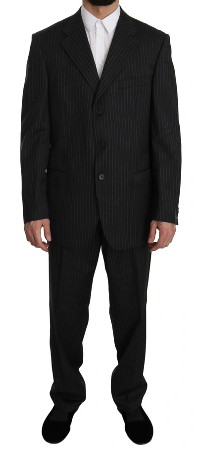 Shop Z Zegna Striped Two Piece 3 Button 100% Wool Men's Suit In Black