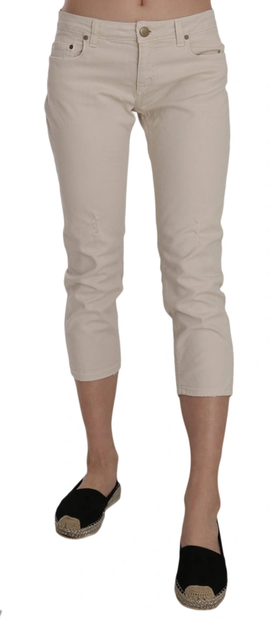 Shop Dondup Cotton Stretch Low Waist Skinny Cropped Capri Women's Jeans In Beige