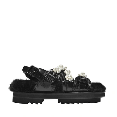 Shop Simone Rocha Multi-strap Track Sandal In Black Pearl Leather