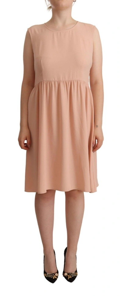 Shop Twinset Polyester Sleeveless Shift Knee Length Women's Dress In Beige