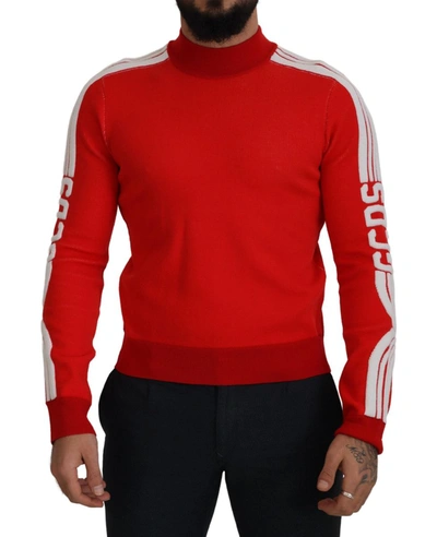 Shop Gcds Wool Logo Printed Crew Neck Men Pullover Men's Sweater In Red