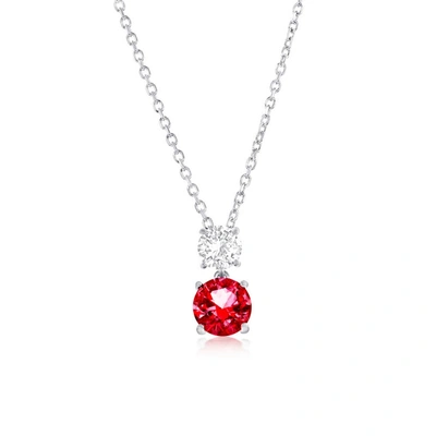 Shop Simona Sterling Silver Round Cz Dangle Necklace (green, Blue, Or Red)