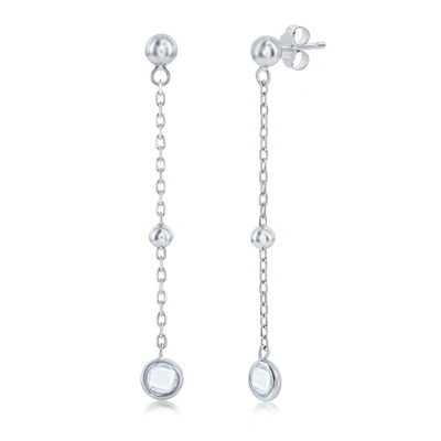 Simona Sterling Silver Bezel-set Cz Bead Chain Earrings (white, Green, Blue Or Red) In White