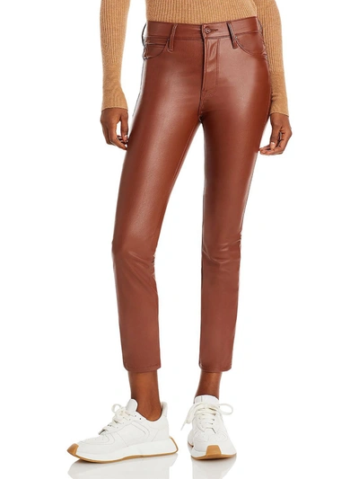 Shop Mother Dazzler Womens Faux Leather Mid-rise Ankle Pants In Brown