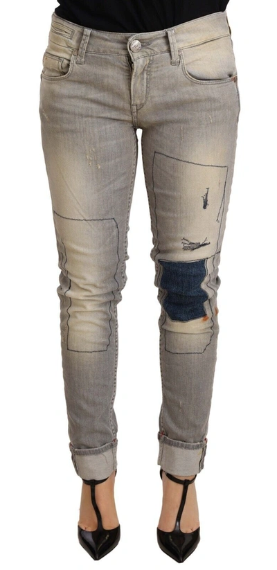Acht Gray Cotton Slim Fit Folded Hem Women Denim Pant In Grey