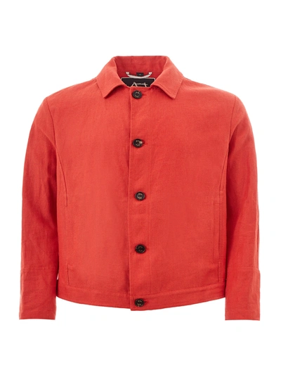 Shop Sealup Cropped Jacket In Linen Men's Effect In Orange