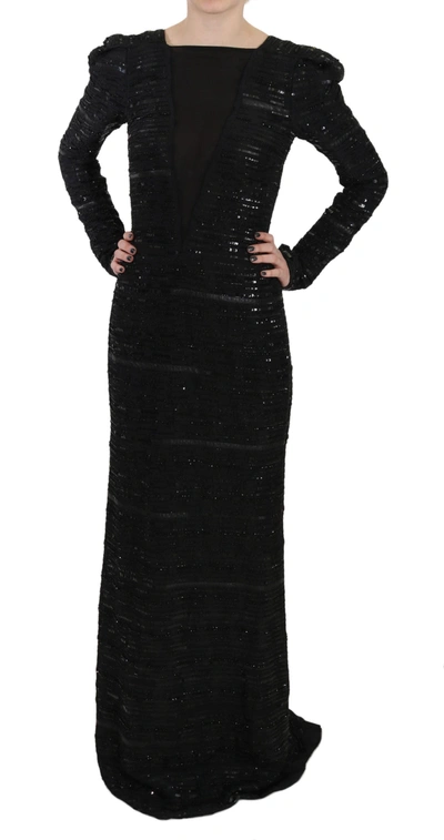 Shop John Richmond Silk Full Length Sequined Gown Women's Dress In Black