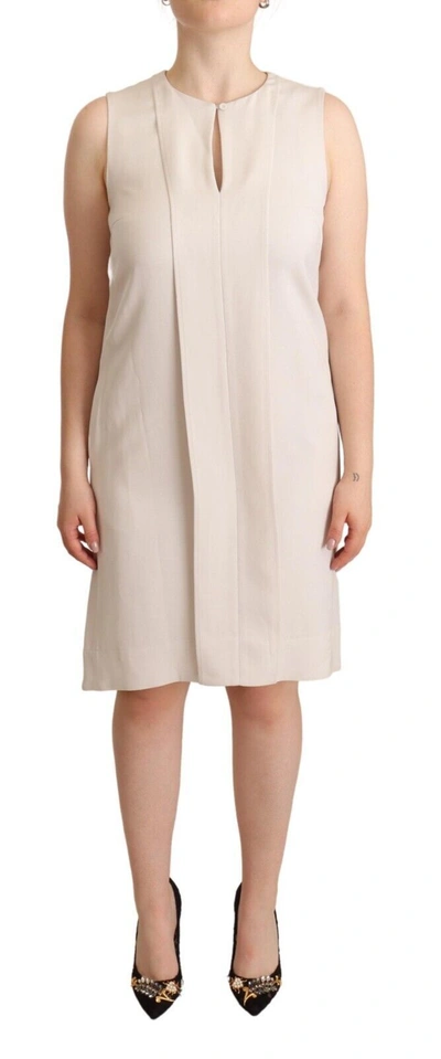 Shop Peserico Sleeveless Round Neck Knee Length Shift Women's Dress In Beige