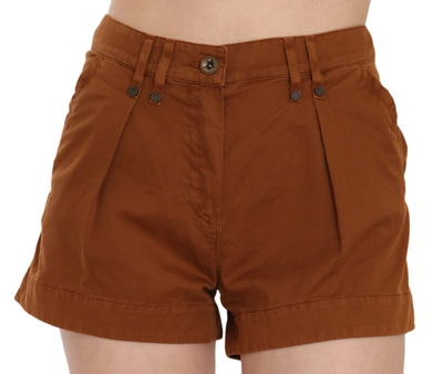 Shop Plein Sud Mid Waist Cotton Blue Mini Women's Shorts In Brown