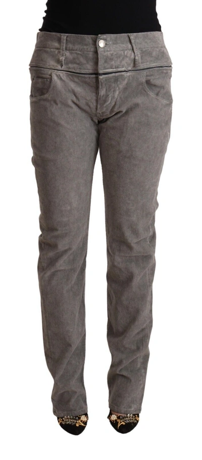 Shop Acht Cotton Straight Fit High Waist Women's Pants In Grey