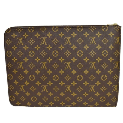 Pre-owned Louis Vuitton Poche Document Canvas Clutch Bag () In Brown