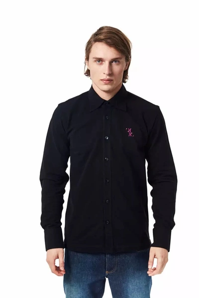 Shop Billionaire Italian Couture Cotton Men's Shirt In Black