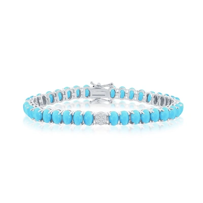 Simona Sterling Silver Or Gold Plated Over Sterling Silver Cz Oval Tennis Bracelet In Blue