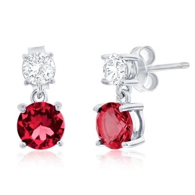 Shop Simona Sterling Silver Round Cz Dangle Earrings (green, Blue, Or Red)
