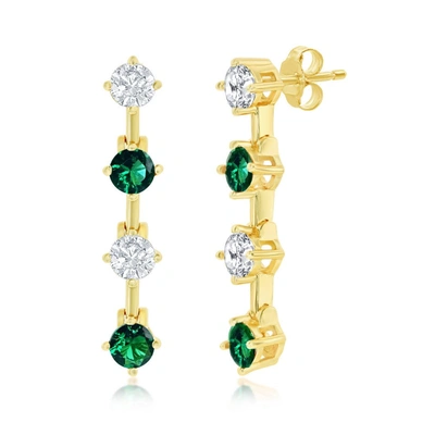Simona Sterling Silver Round Cz Long Earrings - Sterling Silver, Rose Gold Or Gold Plated In Green