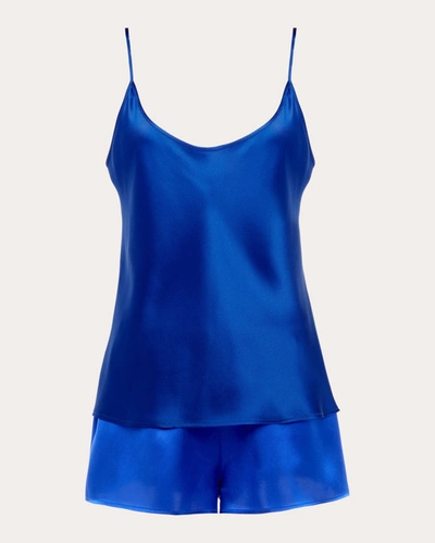 Shop La Perla Women's Silk Pajama Shorts Set In Blue