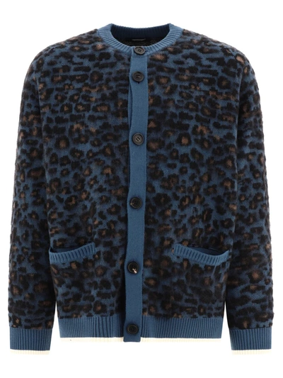 Shop Undercover Animal-printed Cardigan In Blue