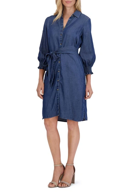 Shop Foxcroft Abby Belted Long Sleeve Shirtdress In Navy