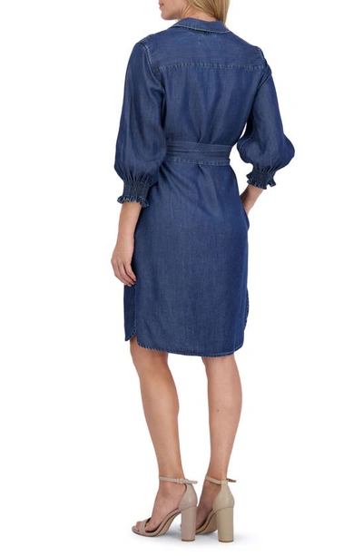 Shop Foxcroft Abby Belted Long Sleeve Shirtdress In Navy