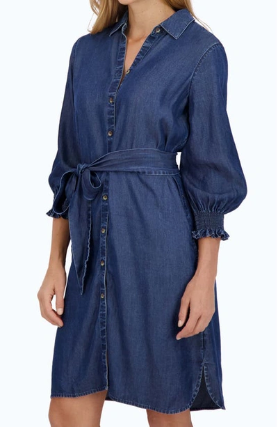 Shop Foxcroft Abby Belted Long Sleeve Shirtdress In Navy