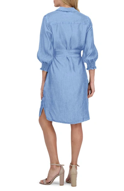 Shop Foxcroft Abby Belted Long Sleeve Shirtdress In Bluewash