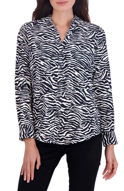 Shop Foxcroft Mary Zebra Print Cotton Button-up Shirt In Black/ White