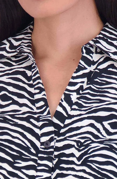 Shop Foxcroft Mary Zebra Print Cotton Button-up Shirt In Black/ White