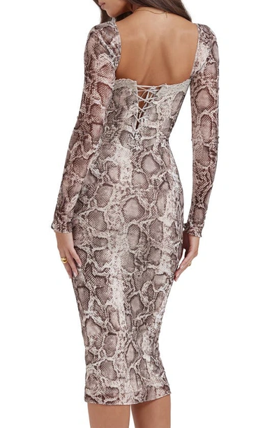 House Of Cb Seraphina Corset Detail Long Sleeve Dress In Snake Print