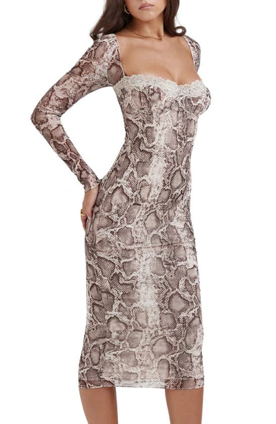House Of Cb Seraphina Corset Detail Long Sleeve Dress In Snake Print