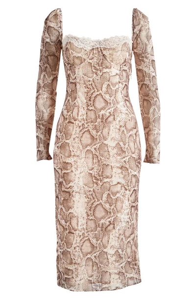 House Of Cb Seraphina Corset Detail Long Sleeve Dress In Snake Print