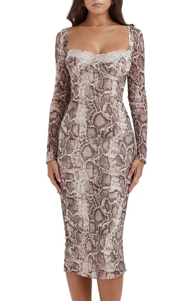 House Of Cb Seraphina Corset Detail Long Sleeve Dress In Snake Print