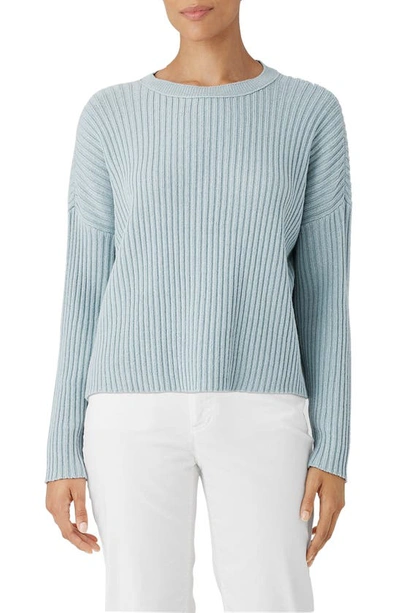 Shop Eileen Fisher Organic Cotton Blend Rib Sweater In Frost