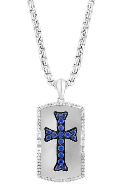 Shop Effy Sapphire & Diamond Cross Dog Tag Pendant Necklace In Blue