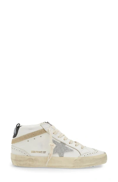 Golden Goose Mid Star Glitter Sneaker In White/ Gold