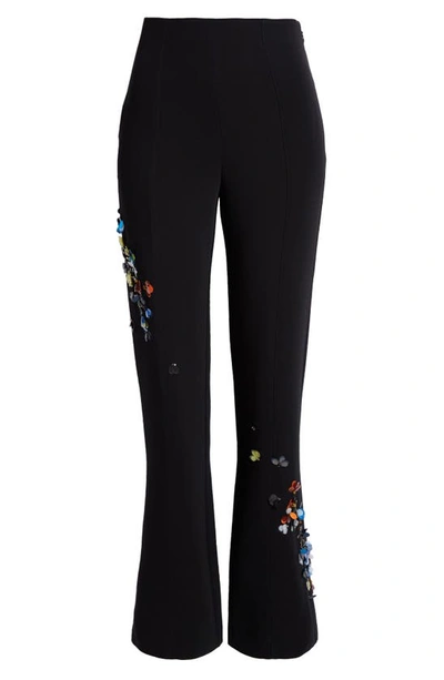 Shop Cinq À Sept Kingsley Sequin Flower Flare Pants In Black/ Multi