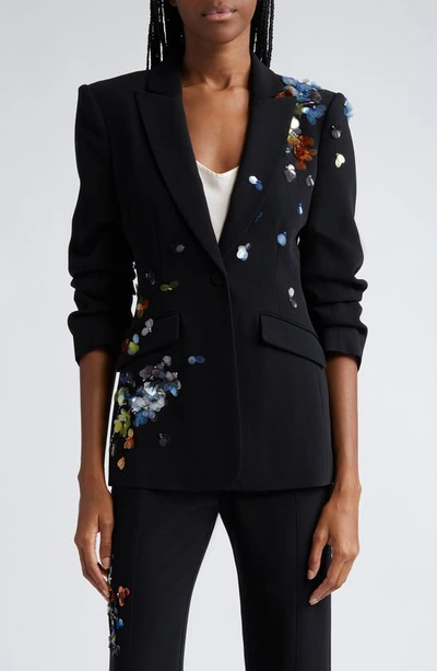 Shop Cinq À Sept Cheyenne Sequin Flower Blazer In Black/ Multi