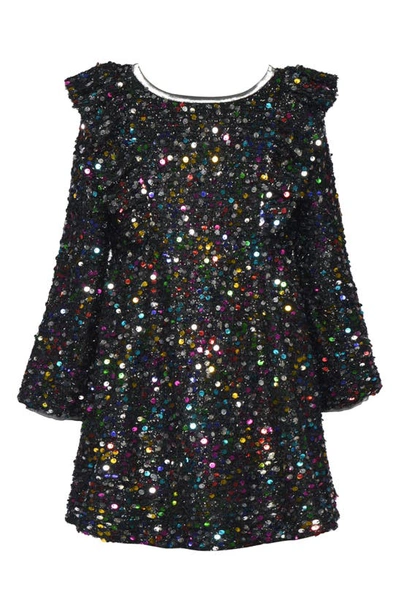 Shop Hannah Banana Kids' Rainbow Sequin Long Sleeve Party Dress In Black Multi
