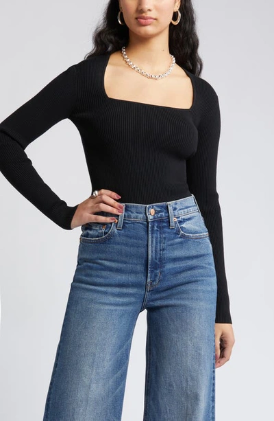 Shop Open Edit Luxe Sculpt Square Neck Long Sleeve Top In Black