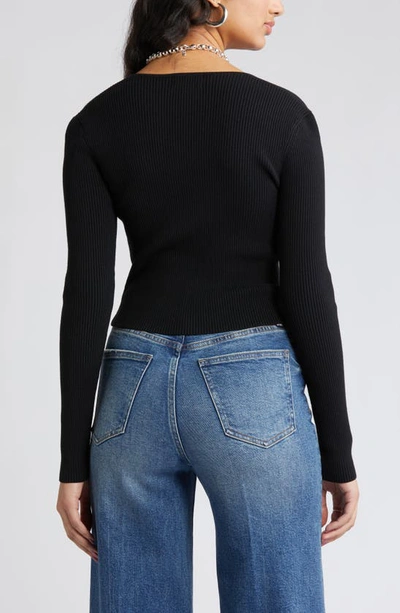 Shop Open Edit Luxe Sculpt Square Neck Long Sleeve Top In Black