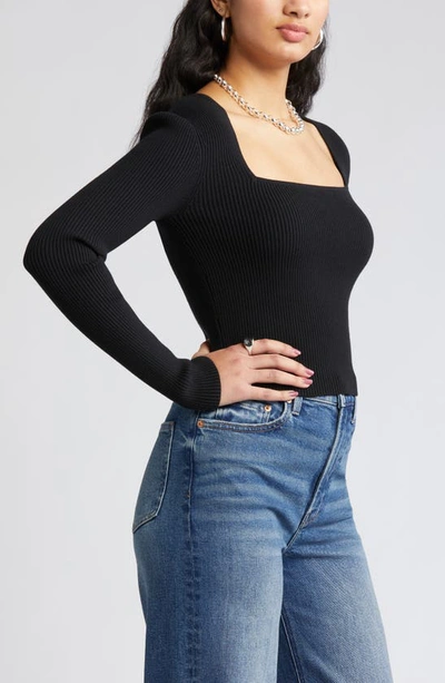 Shop Open Edit Luxe Sculpt Square Neck Long Sleeve Top In Black