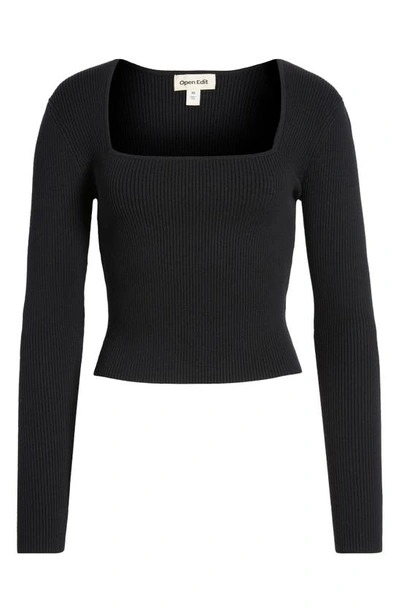 Shop Open Edit Luxe Sculpt Square Neck Long Sleeve Top In Black