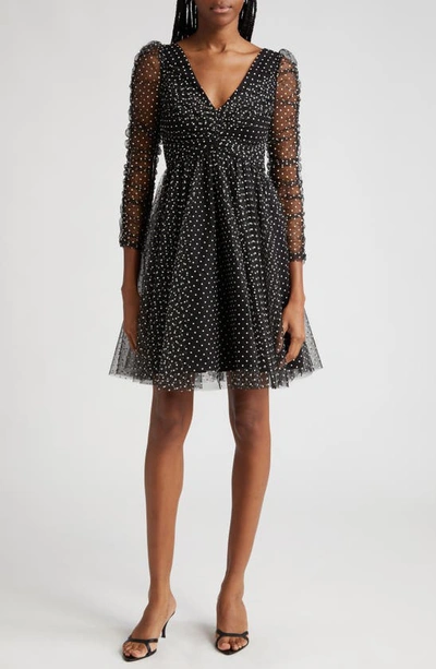 Shop Zimmermann Dot Ruched Tulle Dress In Black/ Cream Dot