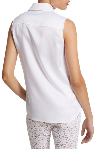 Michael Kors Hansen Sleeveless Satin Collared Shirt In Optic White