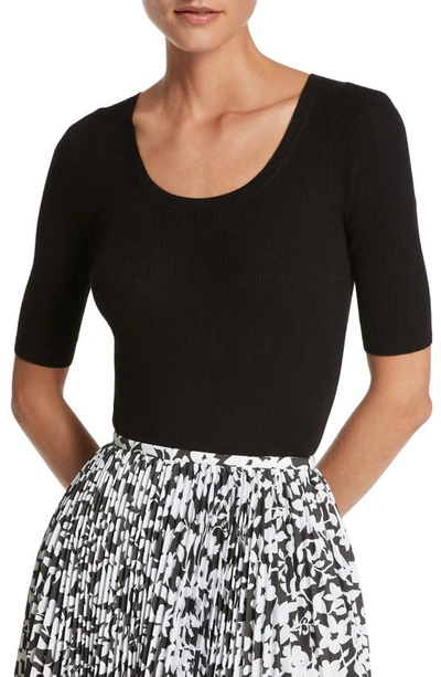 Shop Michael Kors Short Sleeve Cashmere Rib Sweater In Black