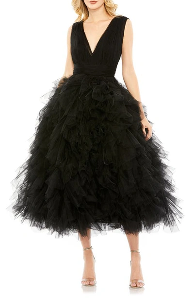 Shop Mac Duggal Ruffle Tulle Midi Dress In Black
