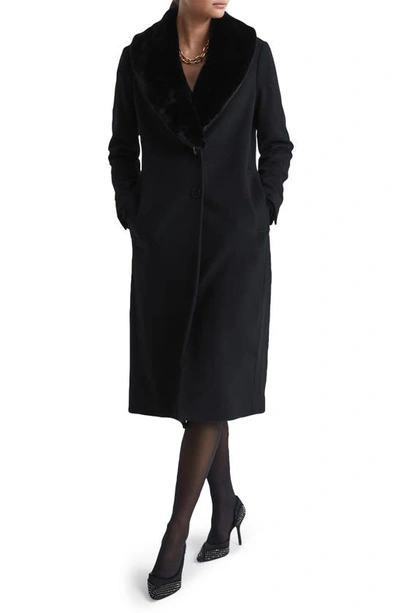Shop Reiss Laurie Wool Blend Longline Coat With Removable Faux Fur Collar In Black