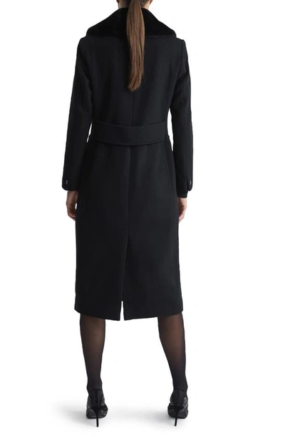 Shop Reiss Laurie Wool Blend Longline Coat With Removable Faux Fur Collar In Black