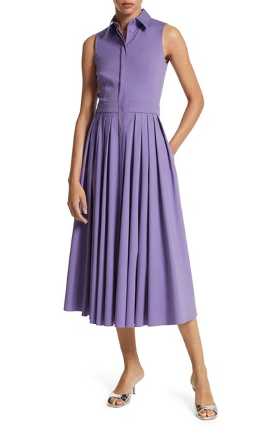 Shop Michael Kors Sleeveless Stretch Cotton Poplin Shirtdress In Violet