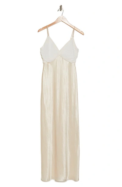 Shop Frame Ruched Mixed Media Maxi Dress In Bone