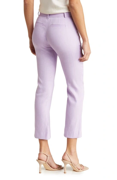 Shop Frame Le Crop Mini Bootcut Organic Linen Blend Pants In Lilac